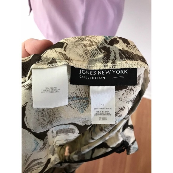 Vintage Brown Floral Midi Skirt Swishy Vintage Neutral Silk Plus Size - Picture 6 of 8